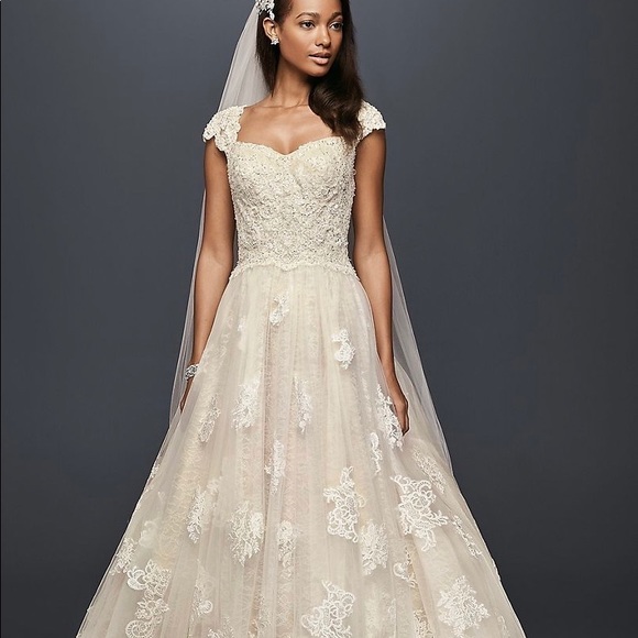 oleg cassini cap sleeve wedding dress